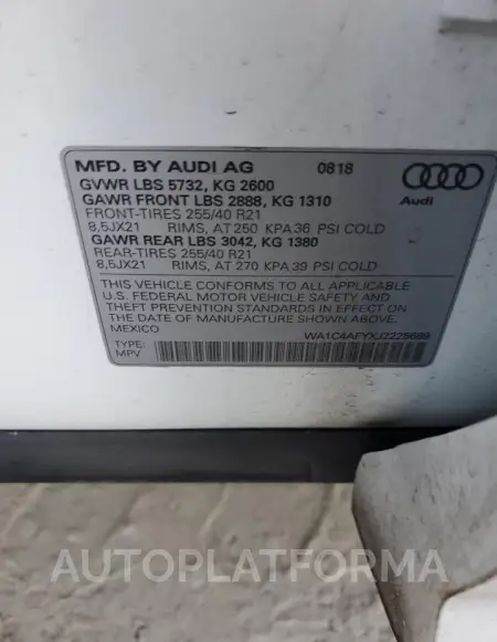 AUDI SQ5 PRESTI 2018 vin WA1C4AFYXJ2225689 from auto auction Copart