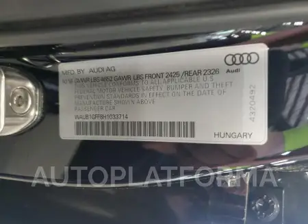 AUDI S3 PREMIUM 2017 vin WAUB1GFF8H1033714 from auto auction Copart