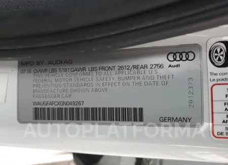 AUDI A6 PREMIUM 2016 vin WAUGFAFCXGN049267 from auto auction Copart