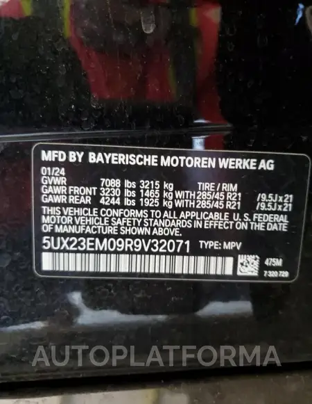 BMW X7 XDRIVE4 2024 vin 5UX23EM09R9V32071 from auto auction Copart