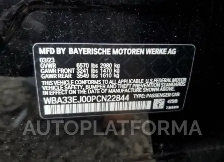 BMW 760 XI 2023 vin WBA33EJ00PCN22844 from auto auction Copart