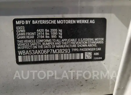 BMW 228I 2023 vin WBA53AK06P7M38293 from auto auction Copart