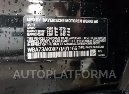 BMW 228XI 2023 vin WBA73AK0XP7M91166 from auto auction Copart