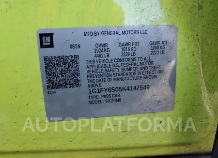 CHEVROLET BOLT EV LT 2019 vin 1G1FY6S05K4147549 from auto auction Copart