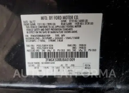 FORD FLEX LIMIT 2018 vin 2FMGK5D88JBA01009 from auto auction Copart