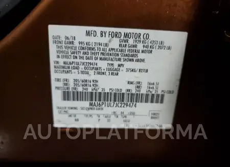 FORD ECOSPORT S 2018 vin MAJ6P1UL7JC229474 from auto auction Copart