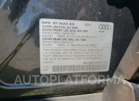 AUDI SQ5 SPORTB 2021 vin WA134BFY6M2071637 from auto auction Copart