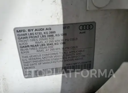 AUDI SQ5 PRESTI 2018 vin WA1C4AFY1J2024778 from auto auction Copart