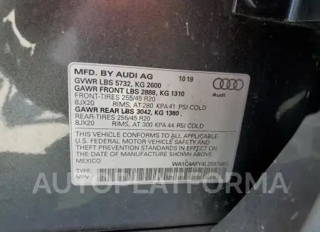 AUDI SQ5 PRESTI 2020 vin WA1C4AFY4L2037463 from auto auction Copart