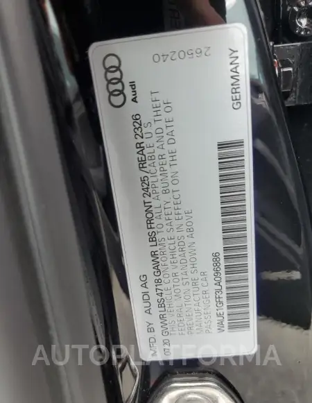 AUDI S3 PREMIUM 2020 vin WAUE1GFF3LA096886 from auto auction Copart