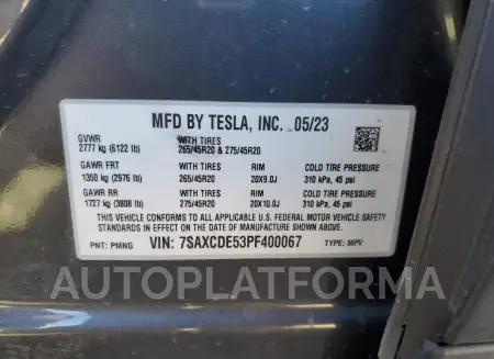 TESLA MODEL X 2023 vin 7SAXCDE53PF400067 from auto auction Copart