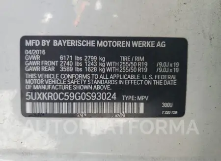 BMW X5 XDRIVE3 2016 vin 5UXKR0C59G0S93024 from auto auction Copart