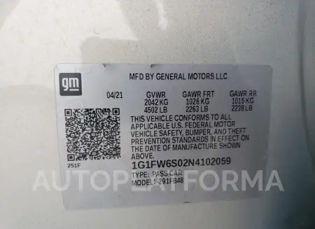 CHEVROLET BOLT EV 1L 2022 vin 1G1FW6S02N4102059 from auto auction Copart