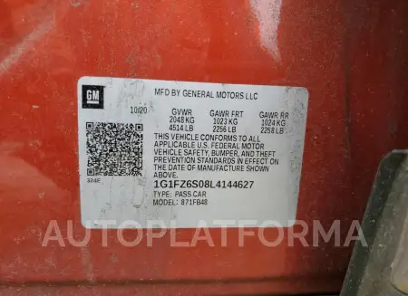 CHEVROLET BOLT EV PR 2020 vin 1G1FZ6S08L4144627 from auto auction Copart