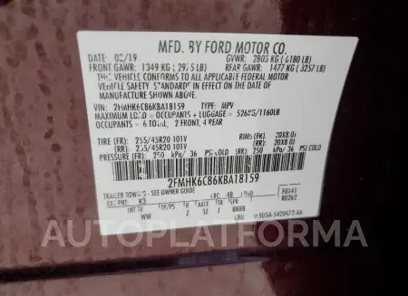 FORD FLEX SEL 2019 vin 2FMHK6C86KBA18159 from auto auction Copart