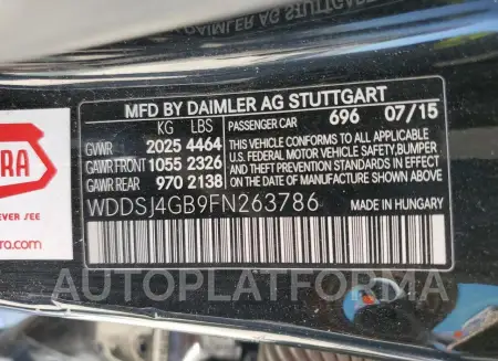 MERCEDES-BENZ CLA 250 4M 2015 vin WDDSJ4GB9FN263786 from auto auction Copart