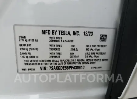 TESLA MODEL X 2023 vin 7SAXCDE55PF430610 from auto auction Copart