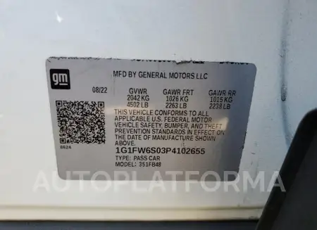 CHEVROLET BOLT EV 1L 2023 vin 1G1FW6S03P4102655 from auto auction Copart