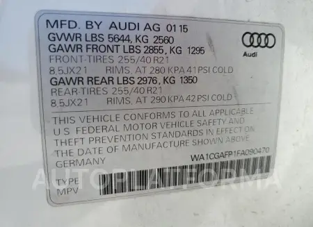 AUDI SQ5 PREMIU 2015 vin WA1CGAFP1FA090470 from auto auction Copart