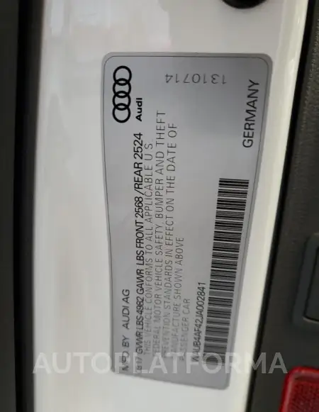 AUDI S4 PREMIUM 2018 vin WAUB4AF42JA002841 from auto auction Copart