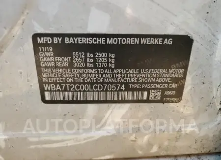 BMW 740 I 2020 vin WBA7T2C00LCD70574 from auto auction Copart