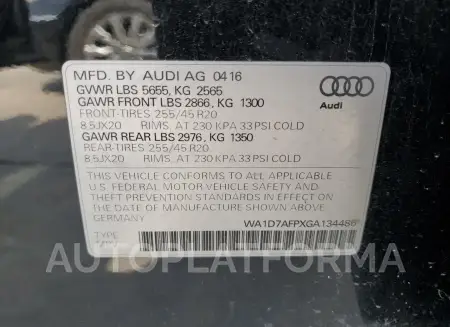 AUDI Q5 PREMIUM 2016 vin WA1D7AFPXGA134486 from auto auction Copart