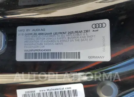 AUDI A5 PREMIUM 2015 vin WAUMFAFR0FA040669 from auto auction Copart