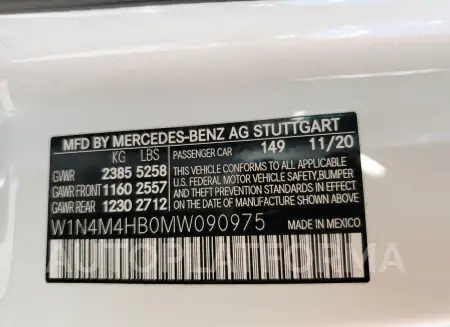 MERCEDES-BENZ GLB 250 4M 2021 vin W1N4M4HB0MW090975 from auto auction Copart