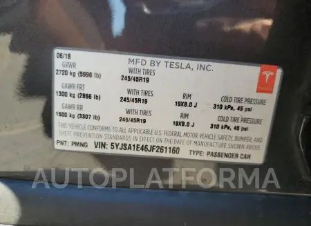 TESLA MODEL S 2018 vin 5YJSA1E46JF261160 from auto auction Copart