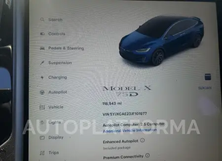 TESLA MODEL X 2018 vin 5YJXCAE23JF101977 from auto auction Copart