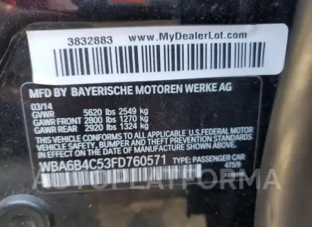 BMW 650 XI GRA 2015 vin WBA6B4C53FD760571 from auto auction Copart