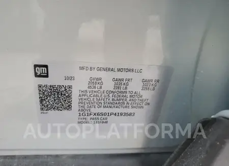 CHEVROLET BOLT EV 2L 2023 vin 1G1FX6S01P4193583 from auto auction Copart