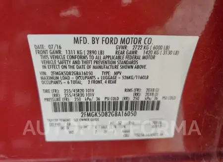 FORD FLEX LIMIT 2016 vin 2FMGK5D82GBA16050 from auto auction Copart