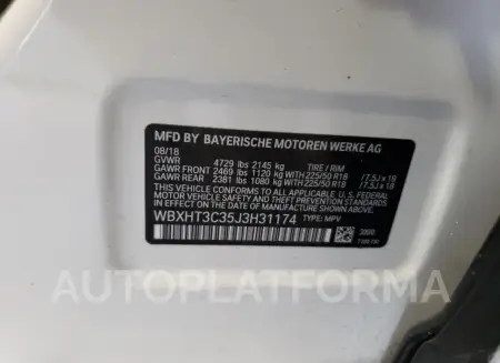 BMW X1 XDRIVE2 2018 vin WBXHT3C35J3H31174 from auto auction Copart