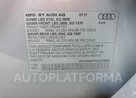 AUDI SQ5 PREMIU 2018 vin WA1A4AFY0J2025024 from auto auction Copart