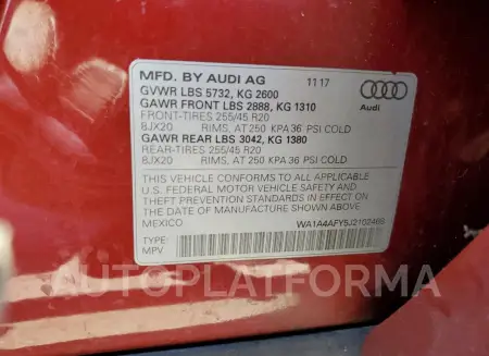 AUDI SQ5 PREMIU 2018 vin WA1A4AFY5J2102468 from auto auction Copart