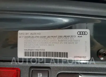 AUDI A4 PREMIUM 2017 vin WAUENAF41HN070724 from auto auction Copart