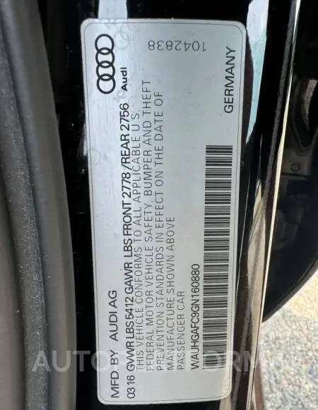 AUDI A6 PRESTIG 2016 vin WAUHGAFC9GN160880 from auto auction Copart