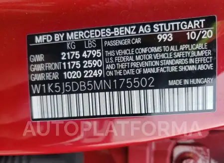 MERCEDES-BENZ CLA 45 AMG 2021 vin W1K5J5DB5MN175502 from auto auction Copart