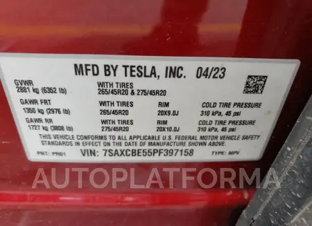 TESLA MODEL X 2023 vin 7SAXCBE55PF397158 from auto auction Copart