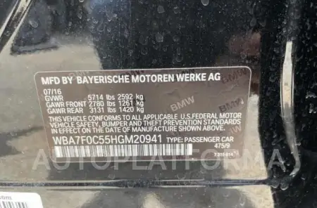 BMW 750 I 2017 vin WBA7F0C55HGM20941 from auto auction Copart