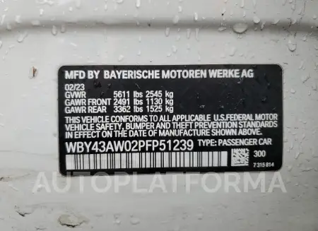 BMW I4 EDRIVE 2023 vin WBY43AW02PFP51239 from auto auction Copart