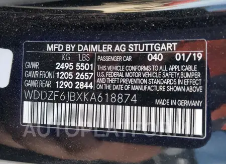 MERCEDES-BENZ E 450 4MAT 2019 vin WDDZF6JBXKA618874 from auto auction Copart