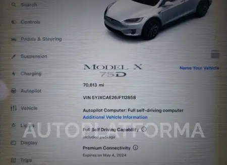 TESLA MODEL X 2018 vin 5YJXCAE26JF112858 from auto auction Copart