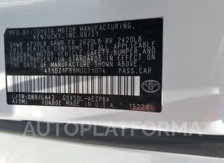 TOYOTA AVALON LIM 2021 vin 4T1DZ1FB8MU071074 from auto auction Copart