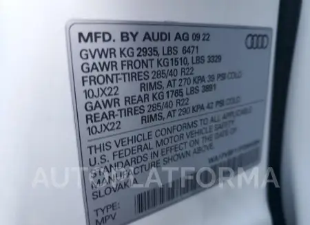 AUDI Q8 PRESTIG 2023 vin WA1FVBF11PD004384 from auto auction Copart