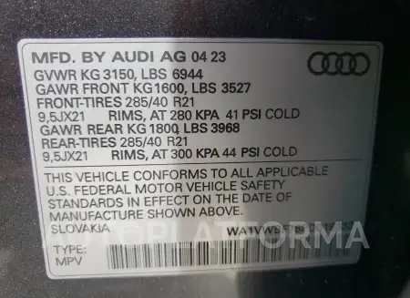 AUDI SQ7 PRESTI 2023 vin WA1VWBF76PD019332 from auto auction Copart