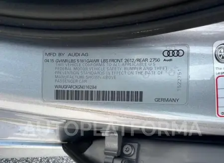 AUDI A6 PREMIUM 2016 vin WAUGFAFCXGN016284 from auto auction Copart