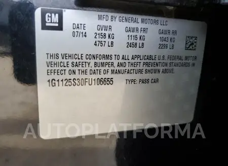 CHEVROLET IMPALA LT 2015 vin 1G1125S30FU106655 from auto auction Copart