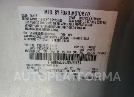 FORD FLEX LIMIT 2018 vin 2FMHK6D80JBA00964 from auto auction Copart